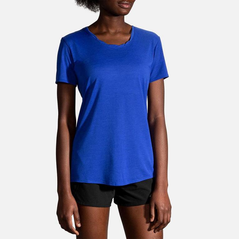 Brooks Distance Short Sleeve Running Shirt - Women's - Blue (47350-KLXM)